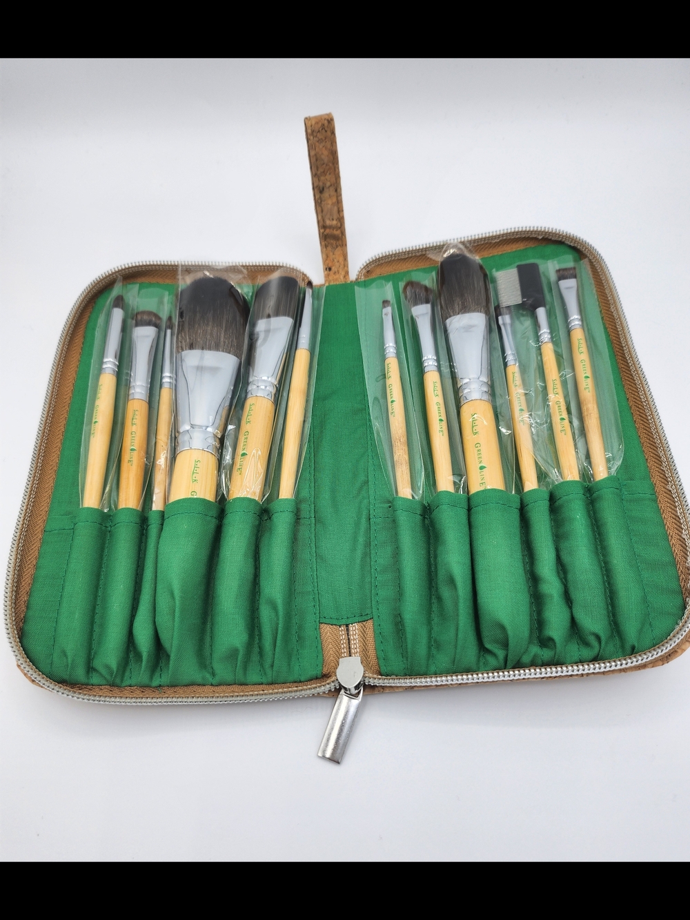 Silk Greenline 12pc Makeup Brush Set with Cork Zip Pouch